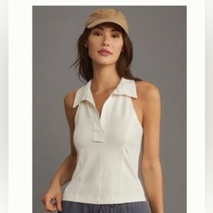 Pilcro Cream Sleeveless Polo Tank Top
